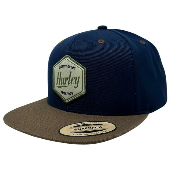Hurley Men's Hat Thruster Embroidered Patch Flat Bill Snapback Cap (Navy/Brown)
