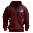thumbnail image 3 of Jinhomg Mens Hooded Sweatshirt Quarter Zip Tactical Sweatshirts Long Sleeve Quarter Zip Sweatshirts Fall Pullover with Pockets Wine,L, 3 of 4