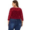 thumbnail image 4 of Cárdigan de encogimiento de hombros de talgrande pamujer, mangas 3/4, chaquetas de bolero de corte frontal con lazo de encaje floral borgoXXL, 4 of 6