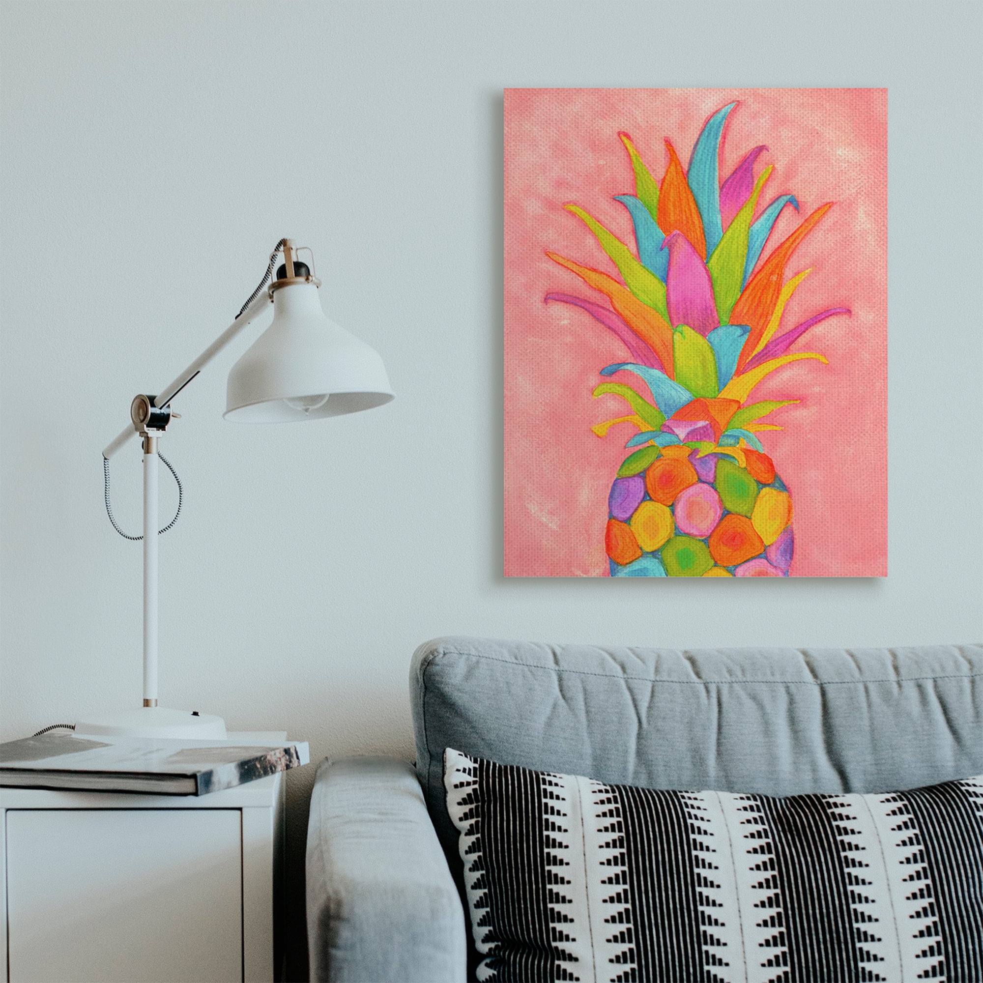 Stupell Industries Vibrant Pineapple Fruit Fun Pink Blue Yellow Canvas Wall Art, 30 x 40, Design by Elvira Errico