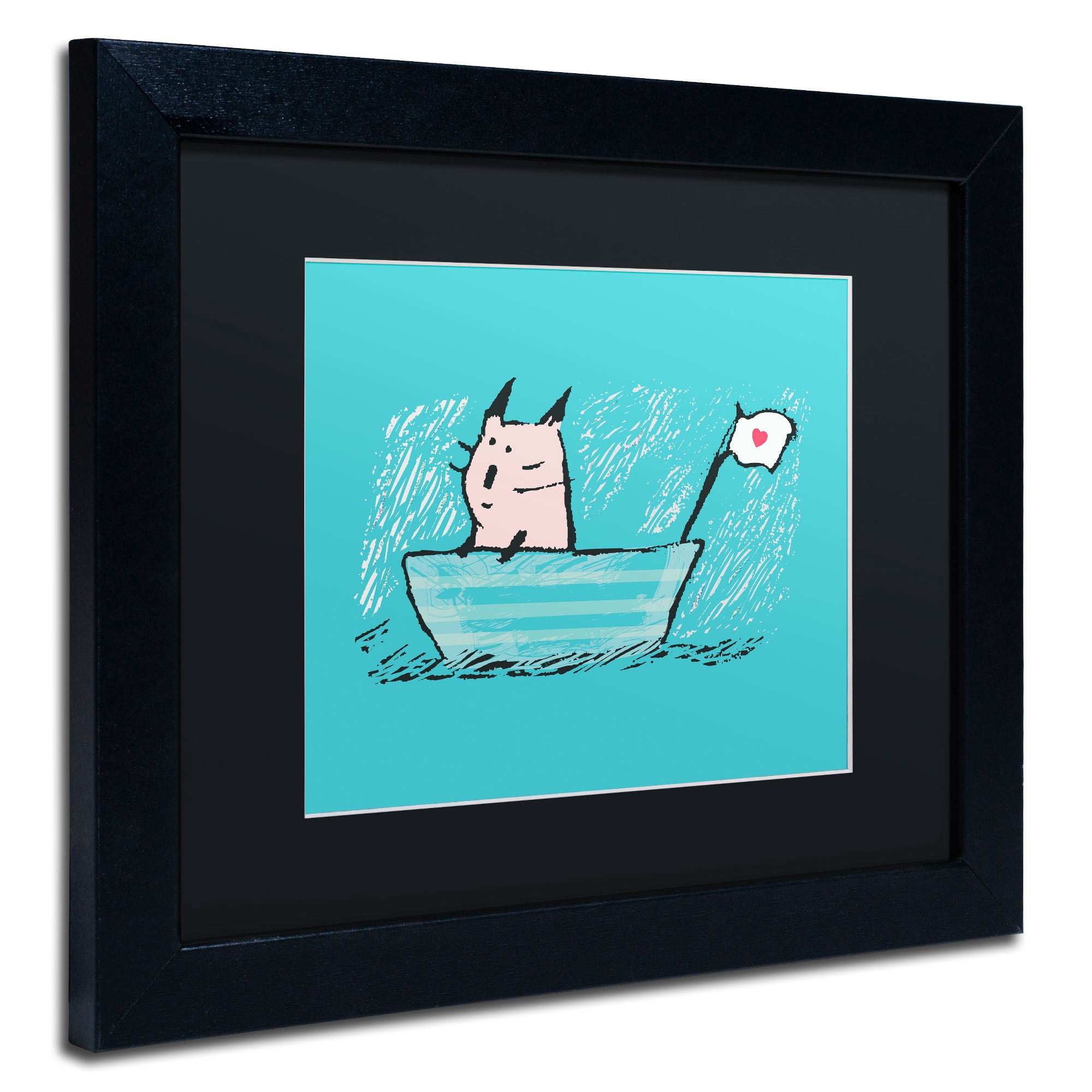Carla Martell 'Sweet Sailor Cat' Black Matted Framed Art