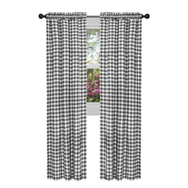 GoodGram Country Farmhouse Black/White Plaid Checkered Rod Pocket Curtains, 42” x 95” (2 Panels)