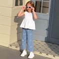 thumbnail image 2 of HCNTES Little Girls Summer 2 Piece Outfits Kids Short Sleeve Tops Wide Leg Pants Clothing Sets 3T 4T 5T 6T 7T Kids Girls School Outfits Set(F02-White,3-4 Years), 2 of 8