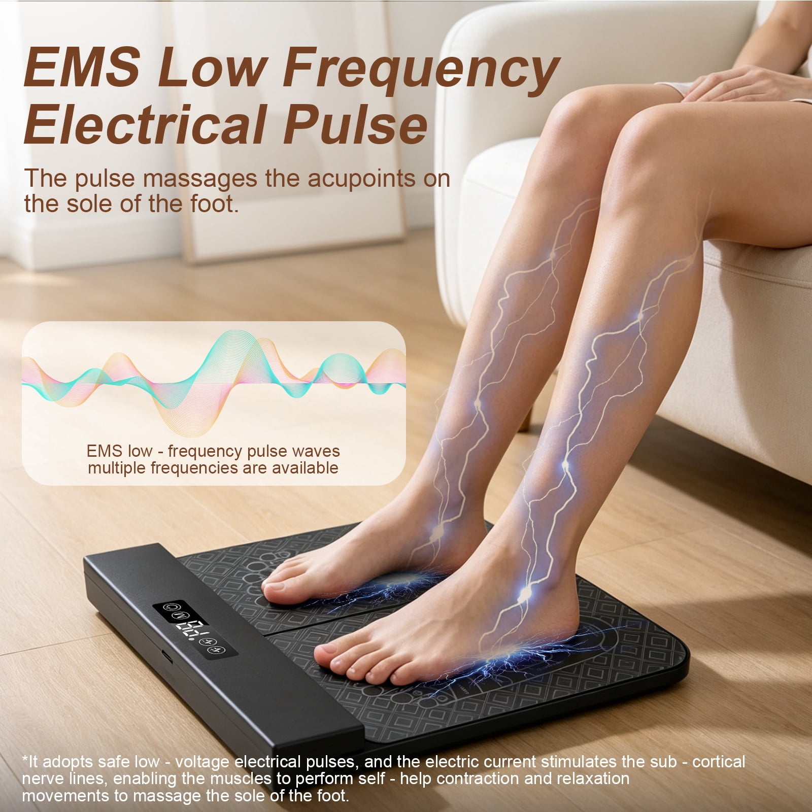 EMS Foot Massager Mat, 8 Modes & 32 Intensities Rechargeable Foot Massage Pad with Remote Control, Foldable Portable Electric Foot Massager for Fatigue Relief, Leg Shaping & Foot Acupoint Stimulation