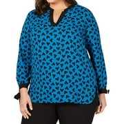 Anne Klein Womens Tie Cuff Pullover Blouse, Blue, Plus Size, 0X