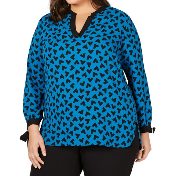 Anne Klein Womens Tie Cuff Pullover Blouse, Blue, Plus Size, 0X