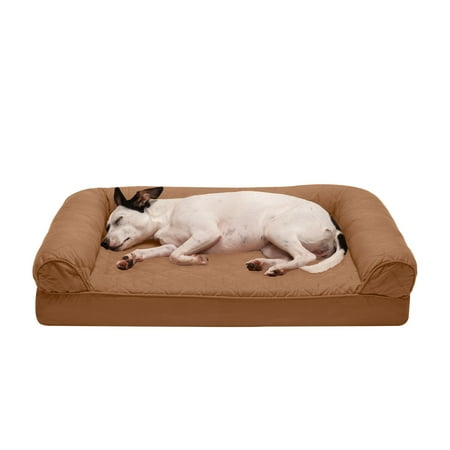 UPC: 0842229124897 | FurHaven Pet Products Quilted Full Support Sofa-Style Pet Bed for Dogs & Cats – Toasted Brown Medium
