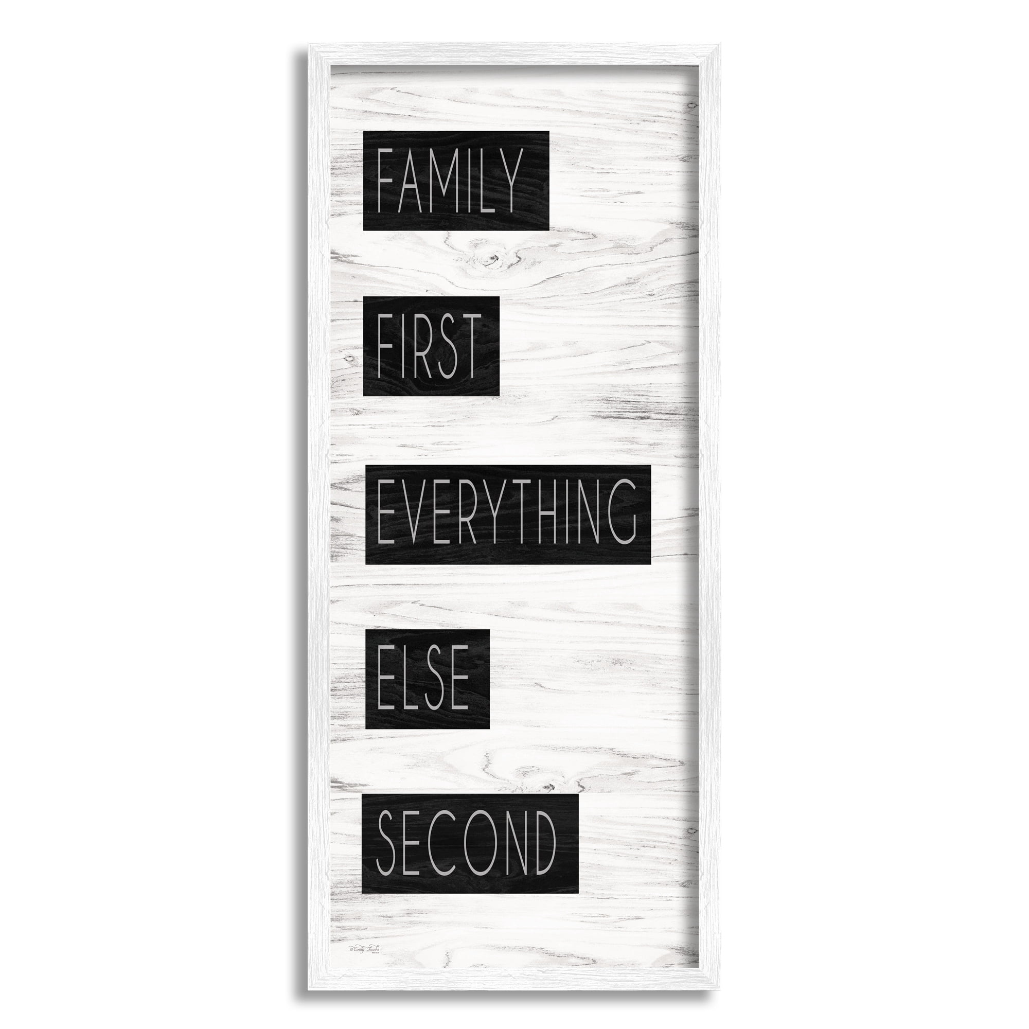 Stupell Industries Family First Loving Phrase Rustic Birch Pattern Graphic Art White Framed Art Print Wall Art, Design by Cindy Jacobs