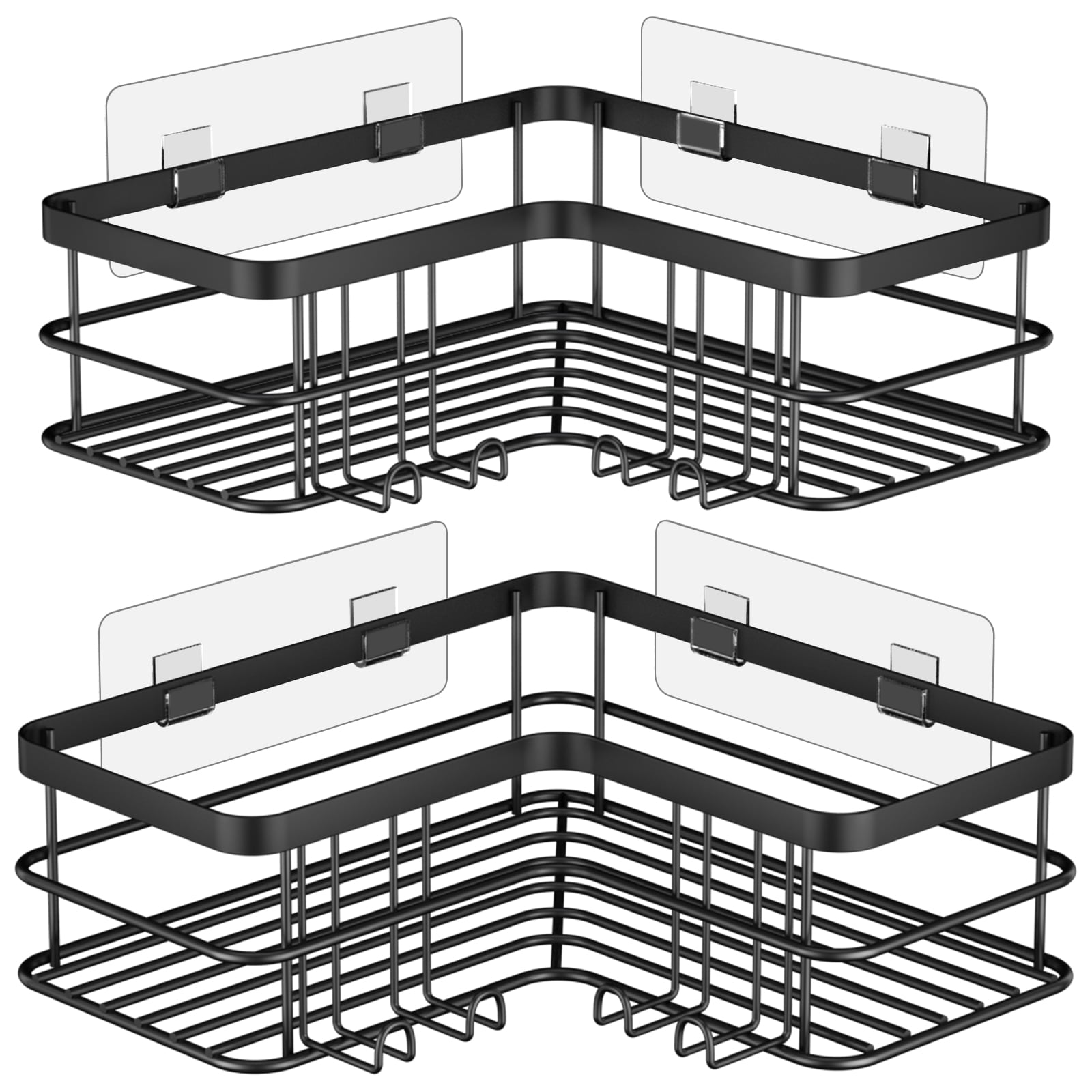 Corner Shower Caddy, 2-Pack Lampao Shower Organizer Shelves with 12 Hooks  ,Stainless Steel Bathroom Shower Rack Shower Basket W/ Shampoo Holder 2PCS  Hanging Cups for Bathtub Kitchen 