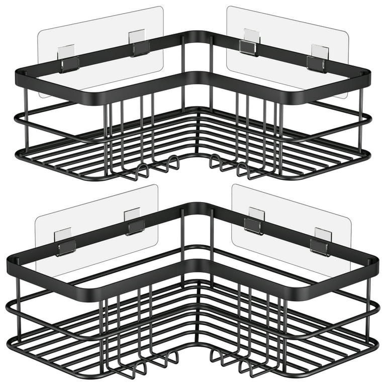 Yazoni Corner Shower Caddy 2-Pack, No Drilling Shower Organizer Corner Shelf for Bathroom Tub, Stainless Steel Shower Caddy Corner Shelf with 8 Hooks