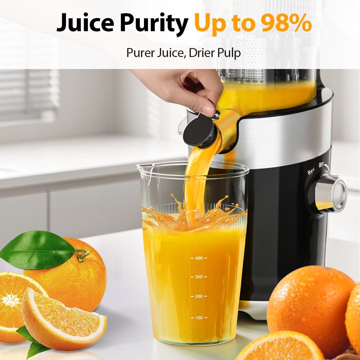 Aeitto Mega4 Cold Press Juicer, Juicer Machines with 4.35" Large Feed Chute for Whole Fruits & Vegetables, Slow Juicer Easy to Clean, Juice Extractor Self Feeding, Easy to Assemble
