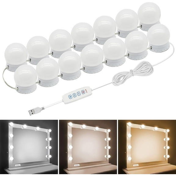 Vanity Lights for Mirror, Hollywood Style Mirror Lights for Room with 14 Dimmable Bulbs, Adjustable Color & Brightness