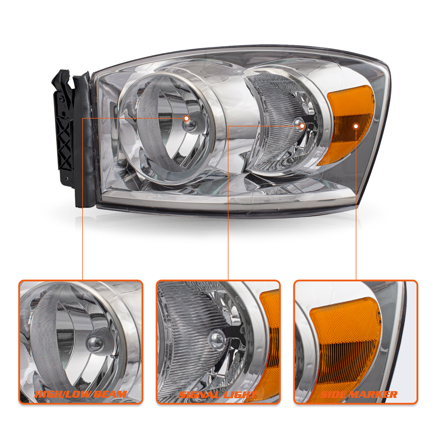 [Anti-fog] Pair For 2006-2008 Dodge Ram 1500 2500 3500 Chrome Housing Headlights