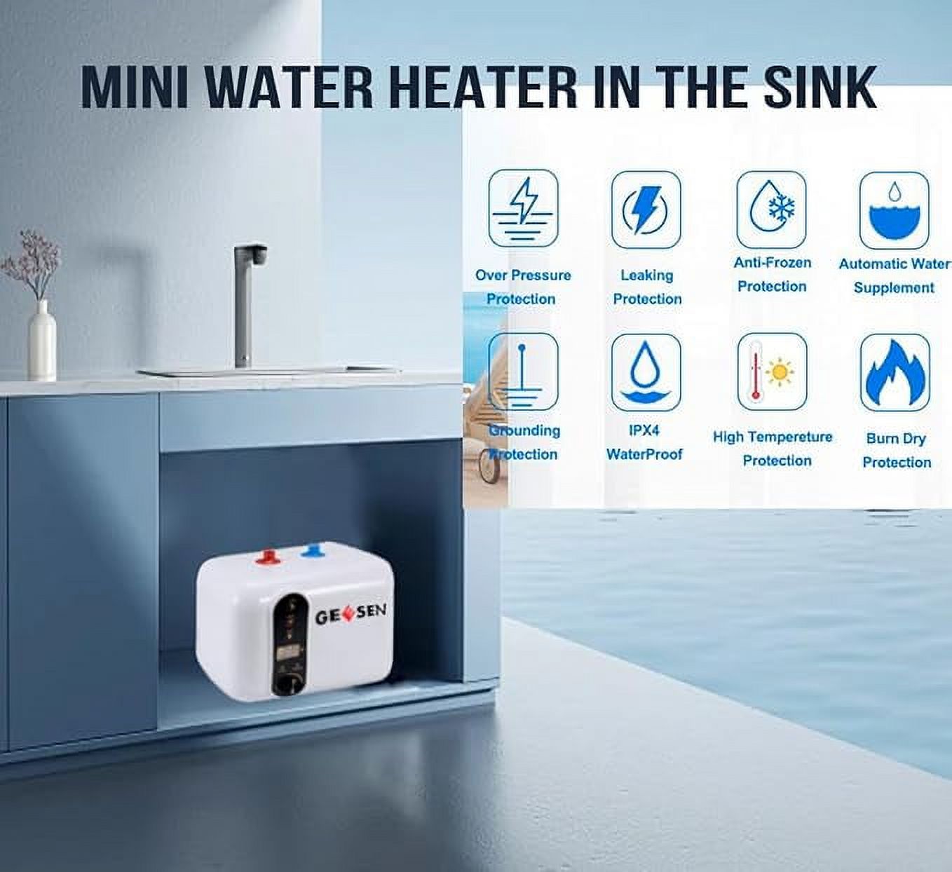 Electric Hot Water Heater 120/240V Small Compact Tank Storage,Rv Tr 3.0Gallon Trailer 1.5KW Kitchen Instant Under Sink Counter Cupboard, RV 1 PCs 16” Long 1/2”FIP Stainless Steel Water Hose 11L