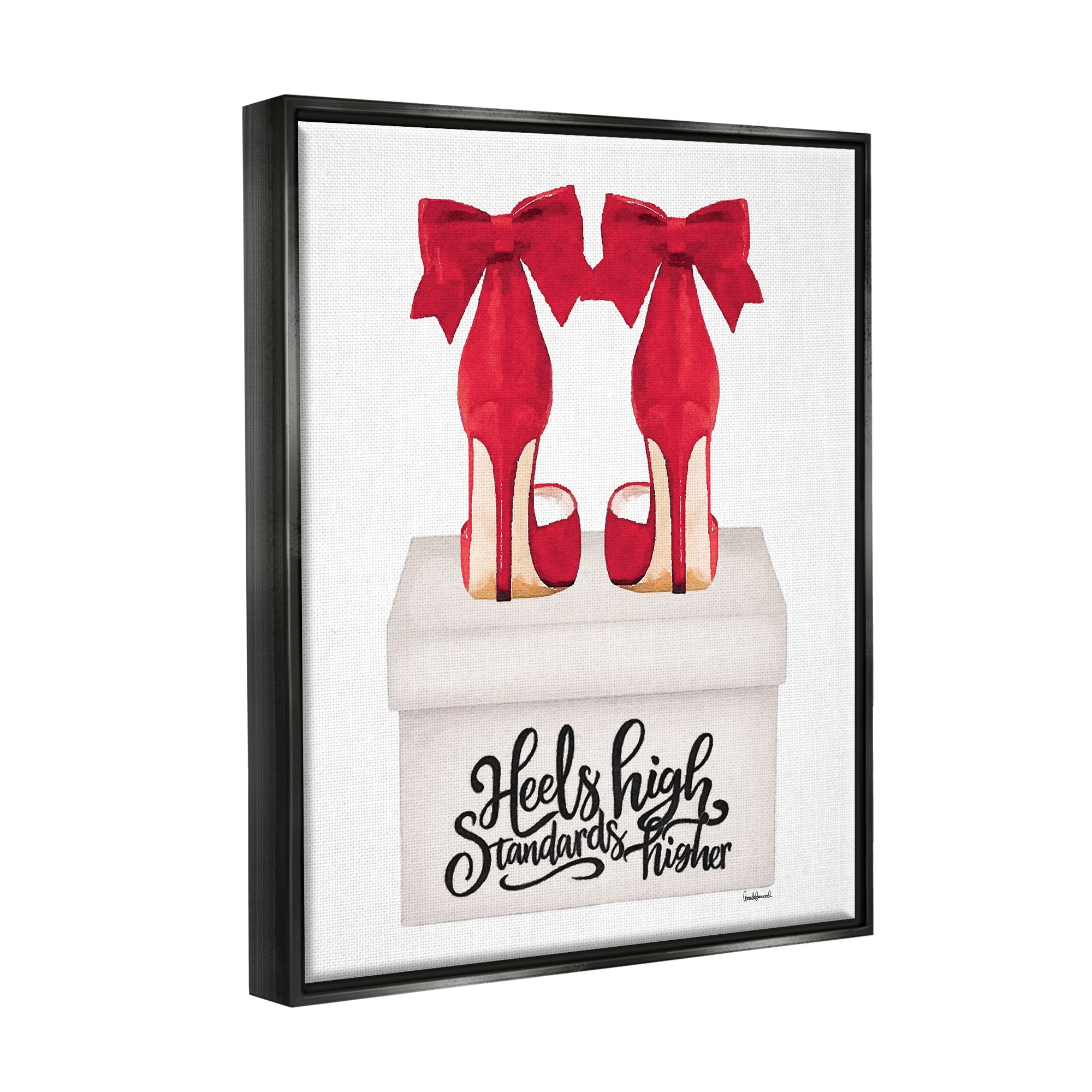 Stupell Industries High Standards Red Heels Beauty & Fashion Painting Black Floater Framed Canvas Art Print Wall Art, 17 x 21