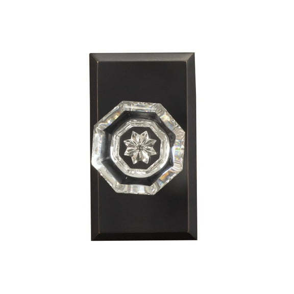 Bravura Hardware 925 Bancroft Knob Passage Lockset with Modern Rectangle Trim Crystal Door Knob for Hallway/Office, Oil Rubbed Bronze