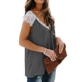 thumbnail image 2 of Camiseta de mujer de encaje con cuello en V, sin mangas, informal, suelta, para niña, camiseta de verano, gris oscuro, XXL Advancent  AP001333-20, 2 of 5