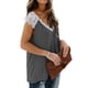 thumbnail image 2 of Camiseta de mujer de encaje con cuello en V, sin mangas, informal, suelta, para niña, camiseta de verano, gris oscuro, XXL kenally AP001333-20, 2 of 5