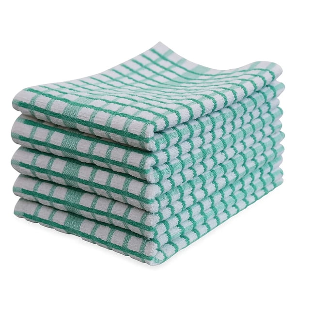 Toalla de Cocina La Josefina Ultra Absorbente 100% Algodón Cuadros Verdes Juego de 5