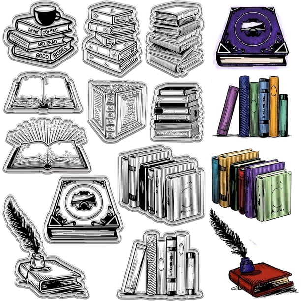 Sellos de goma transparentes para libros, tinta de pluma de graduación, café, sellos de silicona transparentes vintage