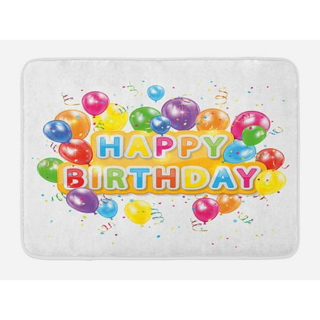 - Birthday Bath Mat, The Words Happy Birthday with Vivid Balloons Confetti Rain Blithesome Happy Day, Non-Slip Plush Mat Bathroom Kitchen Laundry Room Decor, 29.5 X 17.5 Inches, Multicolor, Ambesonne