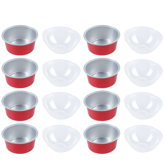 Kuyiluo Cupcake Wrappers 10 Sets 125ml Round Aluminum Foil Baking Cups with Clear Lids Heat-resistant Puff Cup Cupcake Wrappers (Red Domed Lid)