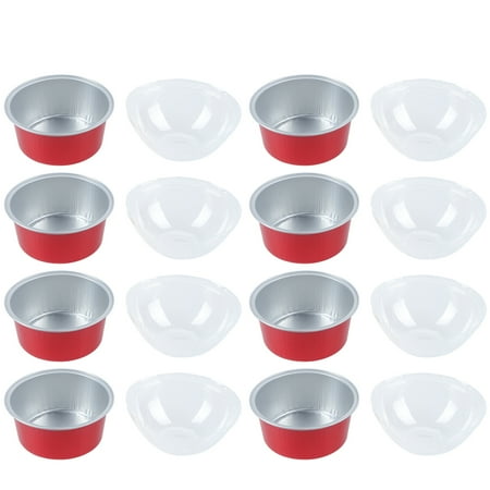 

Rosarivae 10 Sets 125ml Round Aluminum Foil Baking Cups with Clear Lids Heat-resistant Puff Cup Cupcake Wrappers (Red+Domed Lid)
