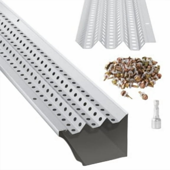 Gutter Guard, Leaf Guards for Gutters, 5 Inch Width, 17 PCS 50 Feet Total Length, 0.275'' Hole Diameter & 0.02'' Thick Fits Any Roof or Gutter Type, Gutter Guards 5 Inch