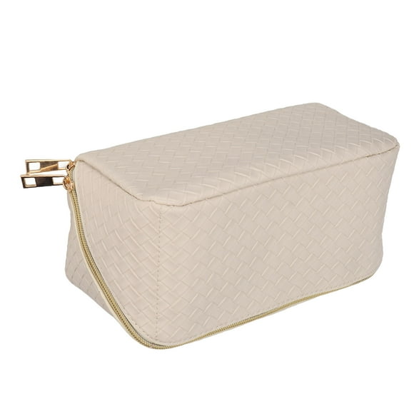 Cosmetic Bag, PU Leather Woven Pattern Make Up Storage Bag Zipper Travel Cosmetic Bag with Large Capacity Professional MakeUp Organizer
