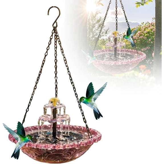 Solar Hanging Bird Bath Fountain, Outdoor Cascading Water Fountain, Solar Powered Birdbath for Wild Birds, Hummingbirds & Bees, Garden Patio Yard Decor