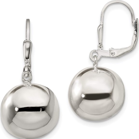 Sterling Silver 14mm Ball Dangle Leverback Earrings (31.5 X 14) Made In Thailand qe13327