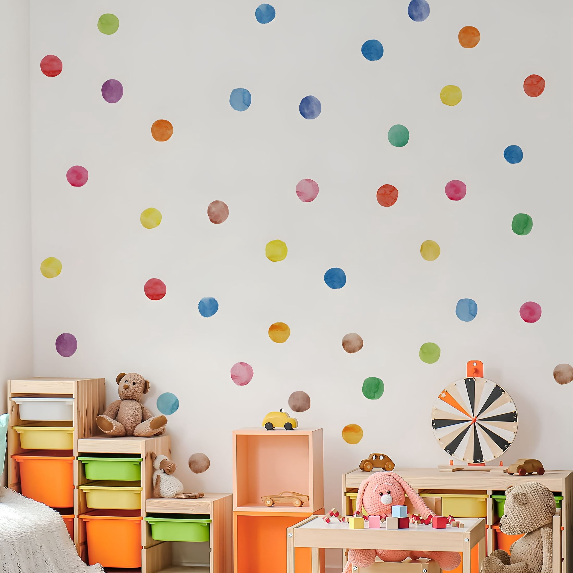 RLESO Colorful Polka Dot Wall Decals Watercolor Dots Wall Sticker for Kids Baby Girls Teens and Nursery Room (12 Sheets)