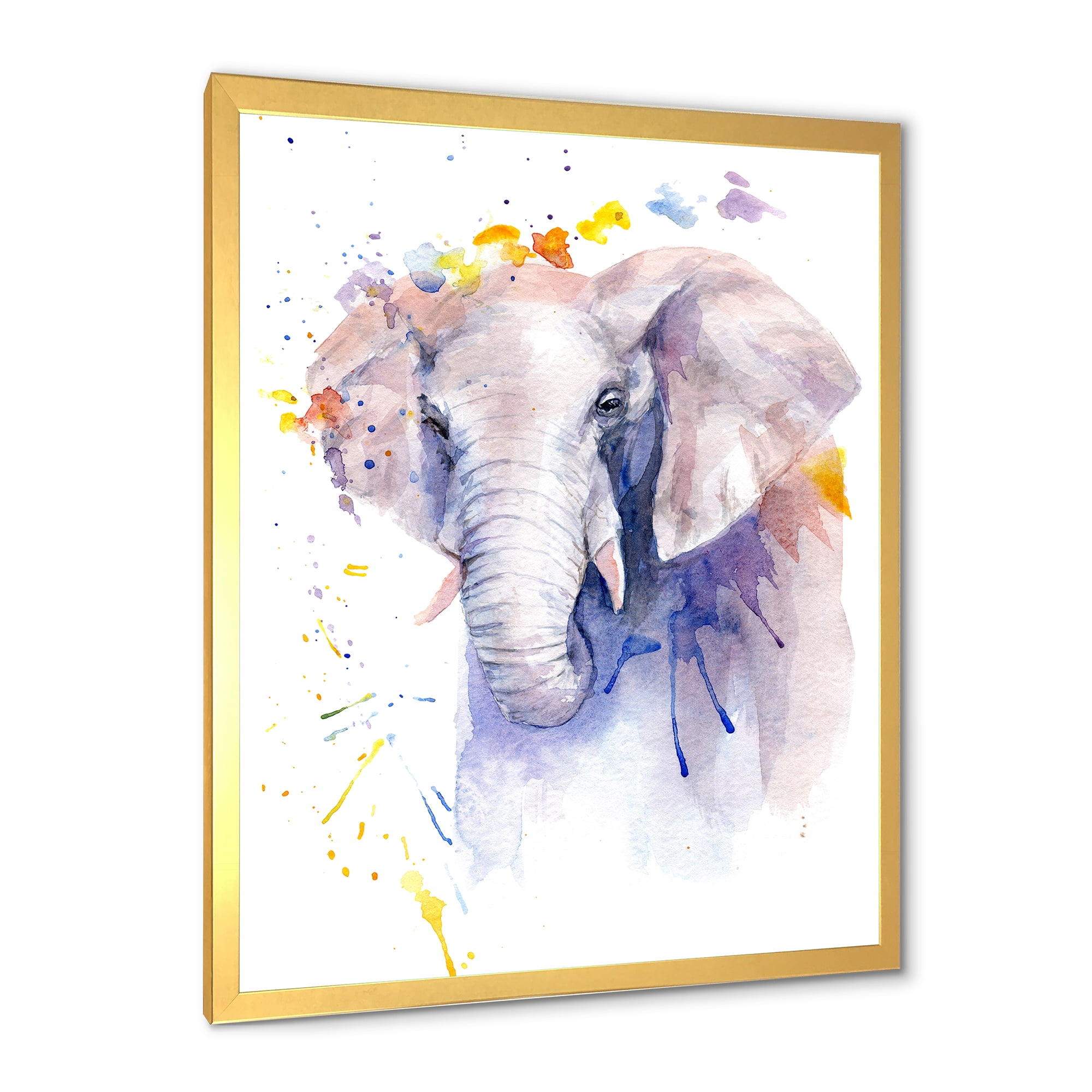 Designart 'Portrait of An Elephant Yellow and Blue Strokes' Farmhouse Framed Art Print