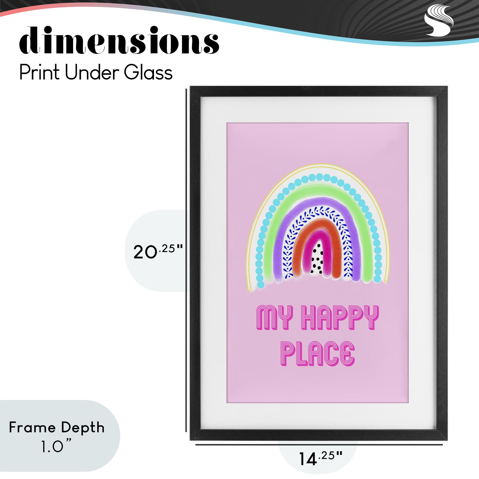 Stupell Industries Happy Place Dotted Rainbow Black Framed Print Under Glass, design by Pooja Dave