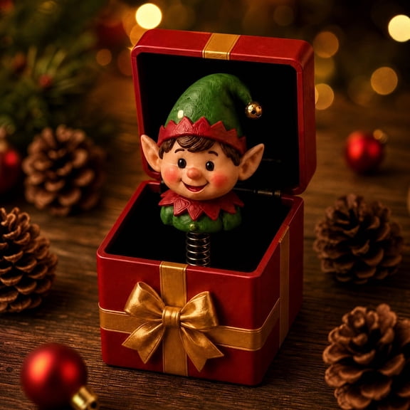 TTJ Christmas Magic Pop-Up Gift Box, Surprise Spring Up Christmas Elf Decoration, Resin Tabletop Gift Box Decor for Home, Office, Holiday Party, Entryway and Display (Elf)