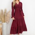 thumbnail image 4 of Utoimkio Women's Casual Loose Long Sleeve Maxi Dress Fall Winter V Neck Full Length Swing Party Long Dresses for Women, 4 of 8