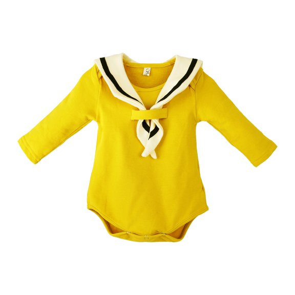 Salute Newborn Infant Baby Girls Long Sleeve Sailor Scarf Romper Bodysuit Casual Clothing Set Yellow, 12-18 Months