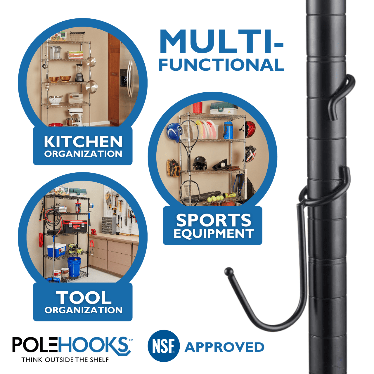 J-Hook - Shelf Pole Hooks for Wire Shelving – 5 Pack – Black  - Fits 1" Pole