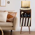 thumbnail image 5 of 2BHOME Soporte de madera para tocadiscos LP, gabinete de soporte para tocadiscos de 3 niveles con capacidad para hasta 100 álbumes, soporte de almacenamiento de discos y mesa organizadora, soporte par, 5 of 5