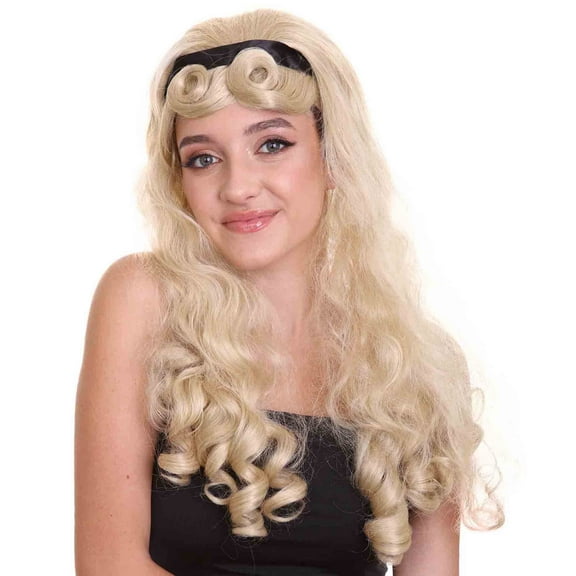 HPO Adult women's wonderland princess blonde curly wig, flame-Retardant synthetic fiber,