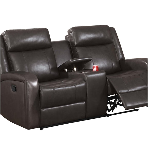 JERFIT Dark Brown Leather Power Reclining Loveseat Sofa with Cup Holders, USB Charging