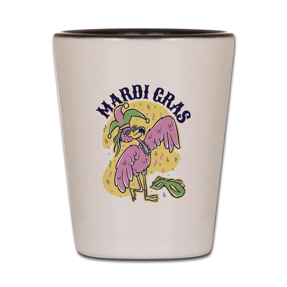 CafePress - Mardi Gras Flamingo - White/Black Shot Glass, Unique and Funny Shot Glass