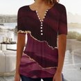thumbnail image 1 of ICHUANYI Clearance Women's Summer V-Neck Print Casual Loose Top Short Sleeve Button Blouses Tops(Wine, L) ICHUANYI WER2023081013219, 1 of 5