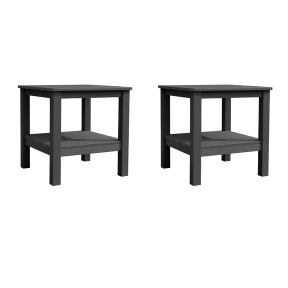 Krikacy Adirondack End Table Set of 2, Double-Tiered HIPS All-Weather End Table for Porch Deck,Black