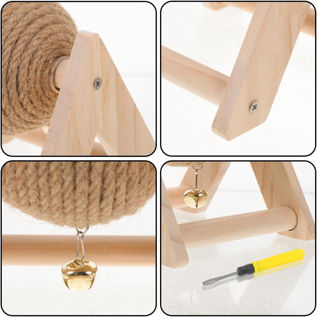 ABPETE Cat Scratcher Toy with Sisal Ball Cats Scratching Rope Ball Interactive Rotatable Wood Pet Scratcher Toys Durable for Indoor to Grind Claws Pet Furniture Supplies