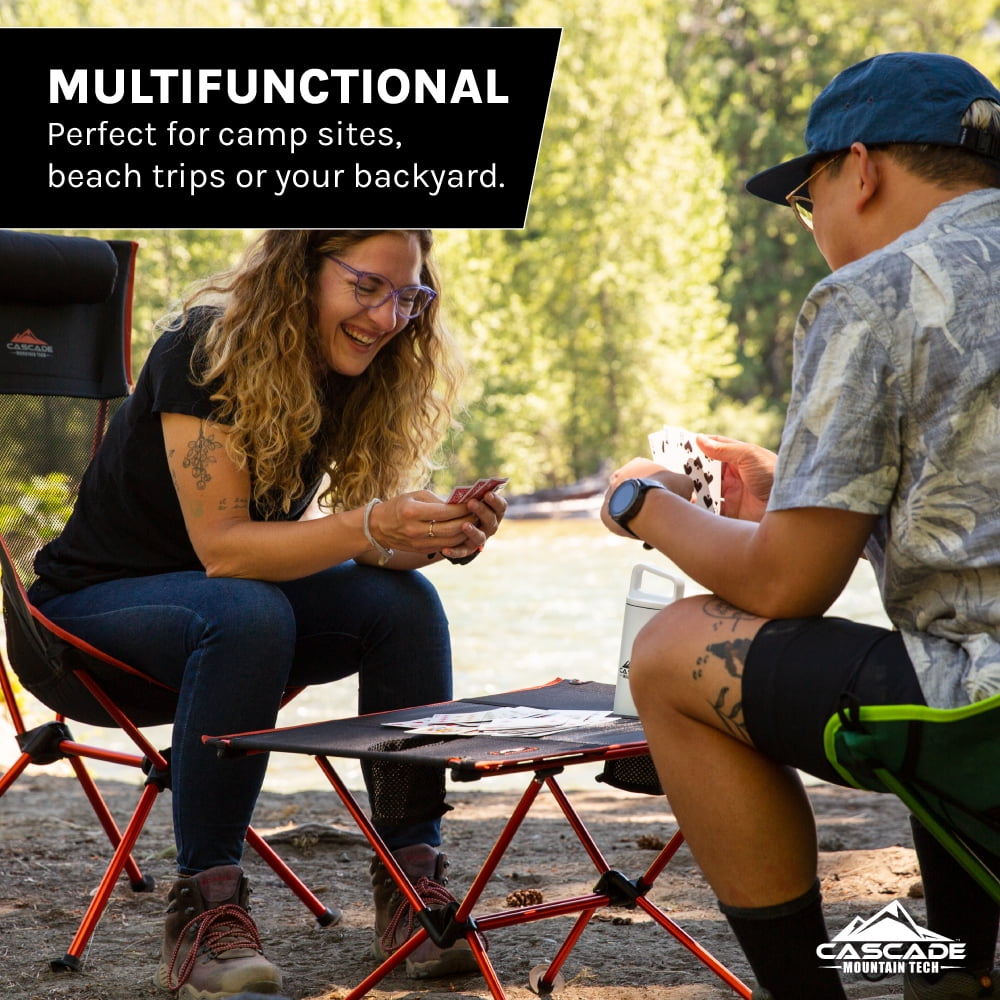 Cascade Mountain Tech Ultralight Camp Table, Portable Design, Cup Holders, Black and Orange