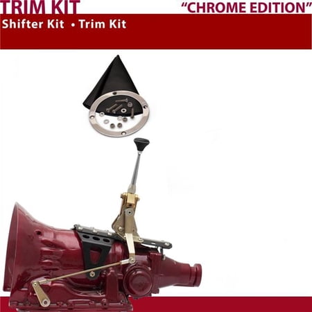American Shifter TH350 Shifter Kit 6 in. Trim Kit Chrome Push Button Black Boot Ringed Knob for D4A6E