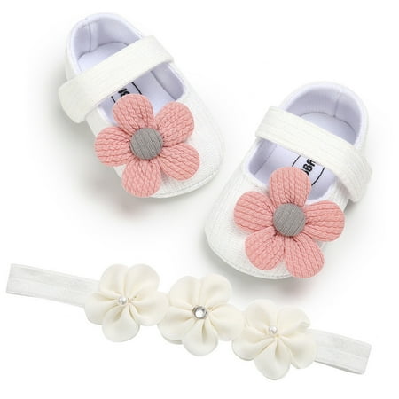 

TOWED22 Toddler Girl Sneaker Shoes+Headband Bowknot Princess Baby Toddler Flower Prewalker Girls Set Toddler Girls Shoes White