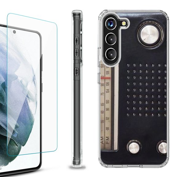 OneToughShield ® for Samsung Galaxy S23  S23 Plus 5G Shockproof Bumper Phone Case, with Tempered Glass Screen Protector - Vintage Radio