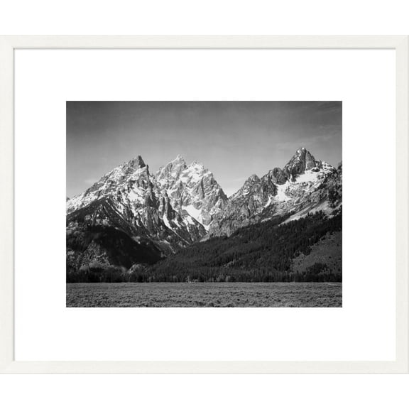 Global Gallery Ansel Adams 'Grassy valley and snow covered peaks, Grand Teton National Park, Wyoming, 1941' Framed Wall Art